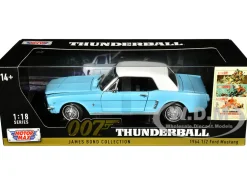 1964 1 2 Ford Mustang Light Blue with White Top James Bond 007 Thunderball 1965 Movie James Bond Collection Series 1/18 Diecast Model Car Motormax 79834JB