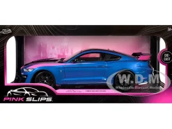 Ford Mustang Shelby GT500 Blue Metallic with Pink Stripes and Black Hood and Top 