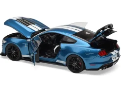 2022 Ford Mustang Shelby GT500 Blue Metallic with White Stripes 1/18 Diecast Model Car by IXO Models