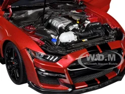 Ford Mustang Shelby GT500 Rapid Red Metallic with Black Stripes 1/18 Model Car by Autoart