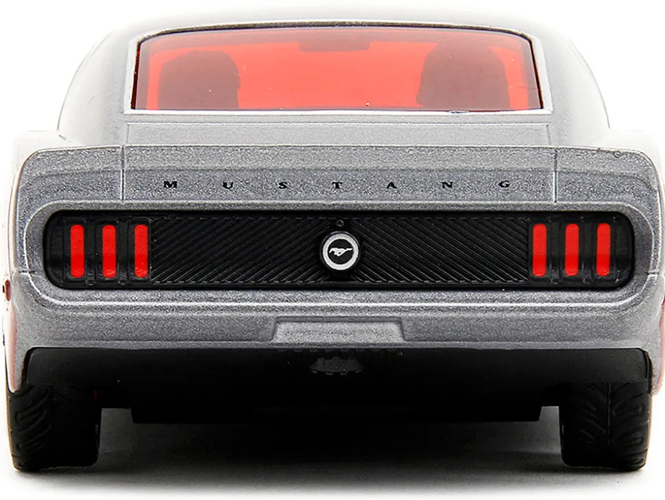 1969 Ford Mustang Silver Metallic and Dark Red and Star Lord Diecast Figure Marvel Guardians of the Galaxy Hollywood Rides Series 1/32 Diecast Model Car Jada 33077