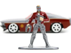 1969 Ford Mustang Silver Metallic and Dark Red and Star Lord Diecast Figure Marvel Guardians of the Galaxy Hollywood Rides Series 1/32 Diecast Model Car Jada 33077