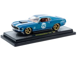 1970 Ford Mustang Sportsroof #70 Blue Metallic with White Stripes Limited Edition to 4050 pieces Worldwide 1/24 Diecast Model Car by M2 Machines