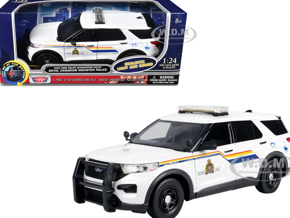 2022 Ford Police Interceptor Utility White "Royal Canadian Mounted Police (RCMP)" with Flashing Light Bar and Front and Rear Lights and Sounds 1/24 Diecast Model Car by Motormax