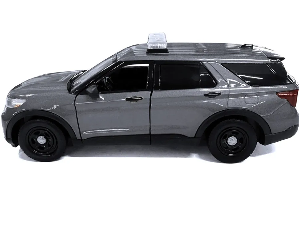 2022 Ford Police Interceptor Utility Dark Gray Metallic "Builder's Kit" with Flashing Light Bar and Front and Rear Lights and Sounds 1/24 Diecast Model Car by Motormax