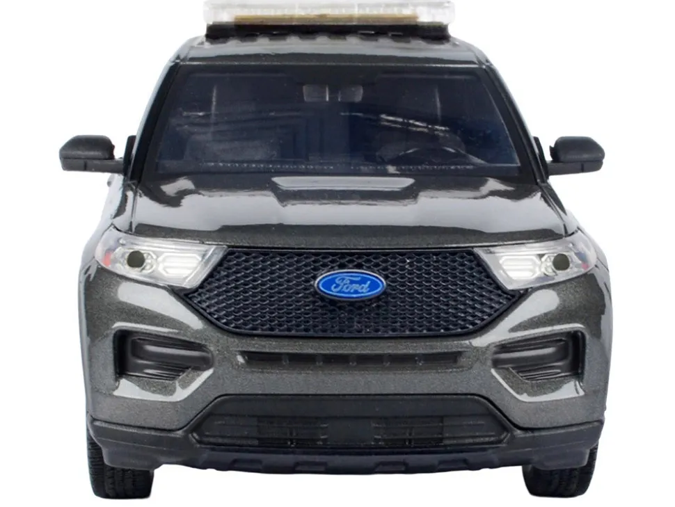 2022 Ford Police Interceptor Utility Dark Gray Metallic "Builder's Kit" with Flashing Light Bar and Front and Rear Lights and Sounds 1/24 Diecast Model Car by Motormax