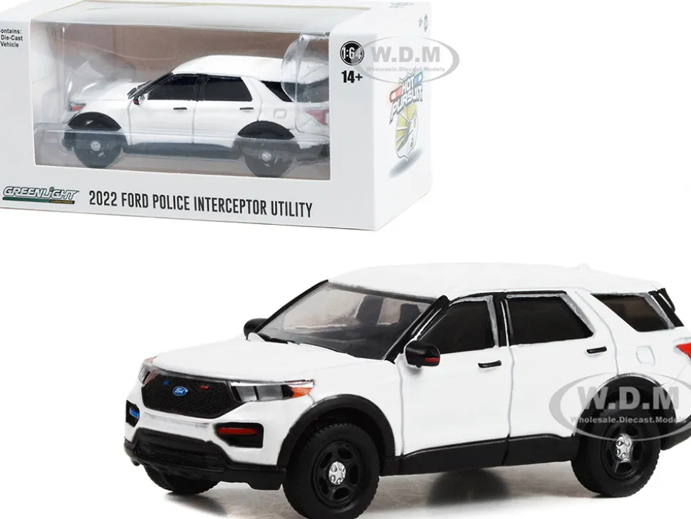 2022 Ford Police Interceptor Utility White Hot Pursuit Hobby Exclusive Series 1/64 Diecast Model Car Greenlight 43004