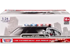 2022 Ford Police Interceptor Utility Black and White "Builder's Kit" with Flashing Light Bar and Front and Rear Lights and Sounds 1/24 Diecast Model Car by Motormax