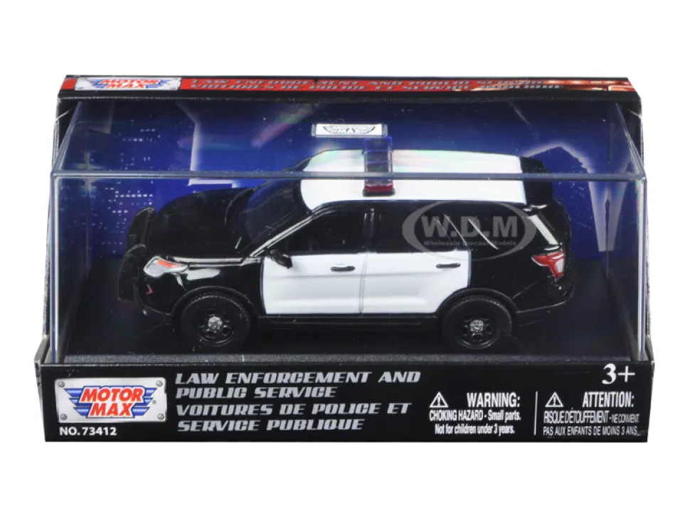 2015 Ford Police Interceptor Utility Plain Black and White Car In Display Showcase 1/43 Diecast Model Car Motormax 79478