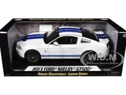 2013 Ford Shelby Cobra GT500 SVT White with Blue Stripes 1/18 Diecast Car Model Shelby Collectibles 394