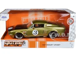 1967 Ford Shelby GT-500 #3 Gold Matt Black Hood Big Time Muscle 1/24 Diecast Model Car Jada 99084