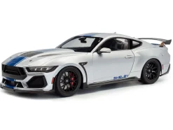 2024 Ford Shelby Mustang Super Snake Gray Metallic with Blue Stripes 1/18 Diecast Model Car by Solido