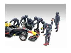 Formula One F1 Pit Crew 7 Figure Set Team Blue Release III for 1/18 Scale Models American Diorama 76558