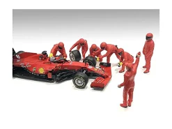 Formula One F1 Pit Crew 7 Figure Set Team Red Release III for 1/18 Scale Models American Diorama 76556