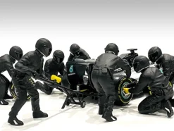 Formula One F1 Pit Crew 7 Figurine Set Team Black Release II 1/18 Scale Models American Diorama 76554