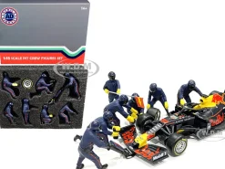 Formula One F1 Pit Crew 7 Figurine Set Team Blue 1/18 Scale Models American Diorama 76552