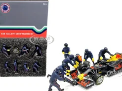 Formula One F1 Pit Crew 7 Figurine Set Team Blue 1/43 Scale Models American Diorama 38384