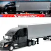 Freightliner Cascadia Truck Black with Silver Container "Transporter" Series 1/32 Diecast Model by Welly