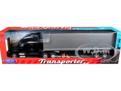Freightliner Cascadia Truck Black with Silver Container "Transporter" Series 1/32 Diecast Model by Welly