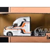 2018 Freightliner Cascadia Truck Tractor White with Black and Orange Stripes 1/64 Diecast Model by IXO Models