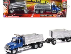 Freightliner 114SD Dump Truck with Twin Dump Body Blue Long Haul Trucker Series 1/32 Diecast Model New Ray 10973