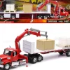 Freightliner 114SD Flatbed Truck with Crane Red with Accessories Long Haul Trucker Series 1/32 Diecast Model New Ray 10993