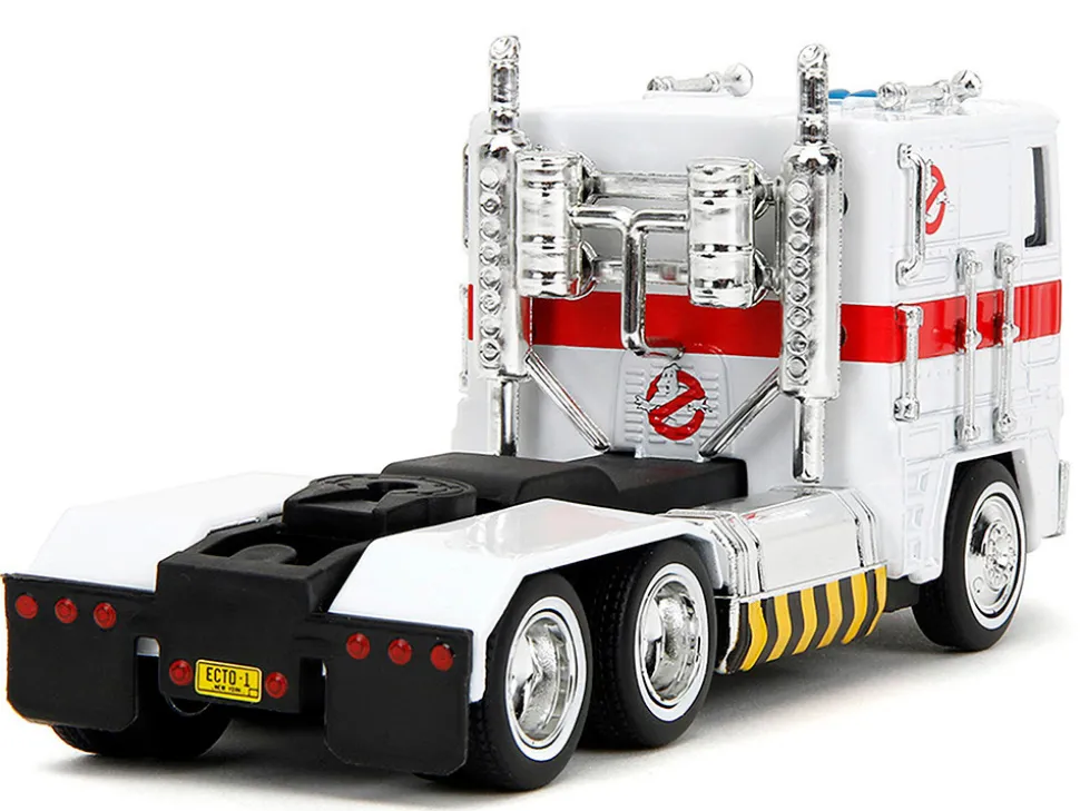 G1 Autobot Optimus Prime Truck White with Robot on Chassis from "Transformers" TV Series - "Ghostbusters" (1984) Movie Crossover "Hollywood Rides" Series Diecast Model by Jada