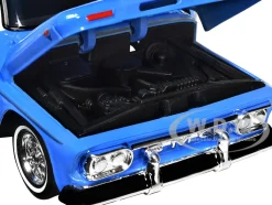 1966 GMC C1000 Fenderside Pickup Truck Lowrider Blue with White Top Get Low Series 1/24 Diecast Model Car Motormax 79035bl