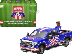 2022 GMC Sierra 3500 HD Pickup Truck Blue with American Soccer Graphics with Bison Figure