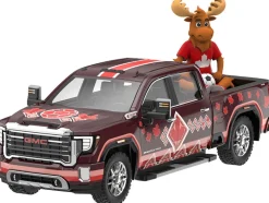 2022 GMC Sierra 3500 HD Pickup Truck Dark Red with Canadian Soccer Graphics with Moose Figure "International Soccer Celebration '26" Series 1/64 Diecast Model Car by Greenlight