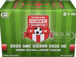 2022 GMC Sierra 3500 HD Pickup Truck Dark Red with Canadian Soccer Graphics with Moose Figure "International Soccer Celebration '26" Series 1/64 Diecast Model Car by Greenlight