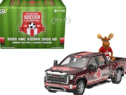 2022 GMC Sierra 3500 HD Pickup Truck Dark Red with Canadian Soccer Graphics with Moose Figure