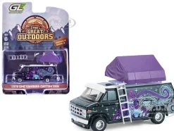 1978 GMC Vandura Custom Van Black with Wizard Graphics and White Top with Camp'otel Cartop Sleeper Tent