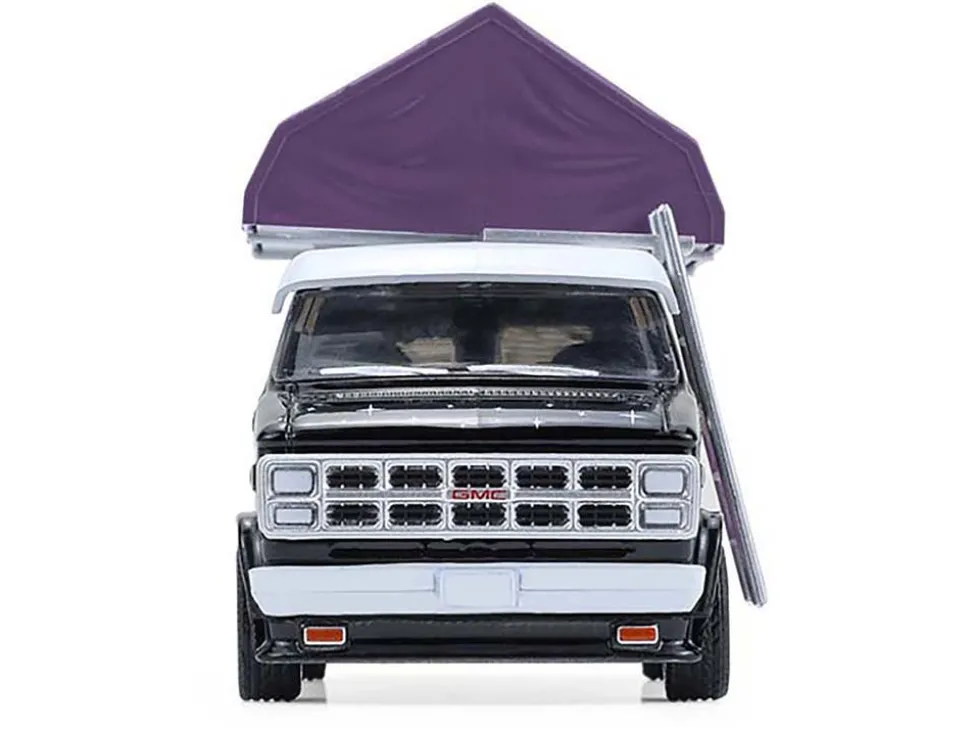 1978 GMC Vandura Custom Van Black with Wizard Graphics and White Top with Camp'otel Cartop Sleeper Tent "The Great Outdoors" Series 4 1/64 Diecast Model Car by Greenlight