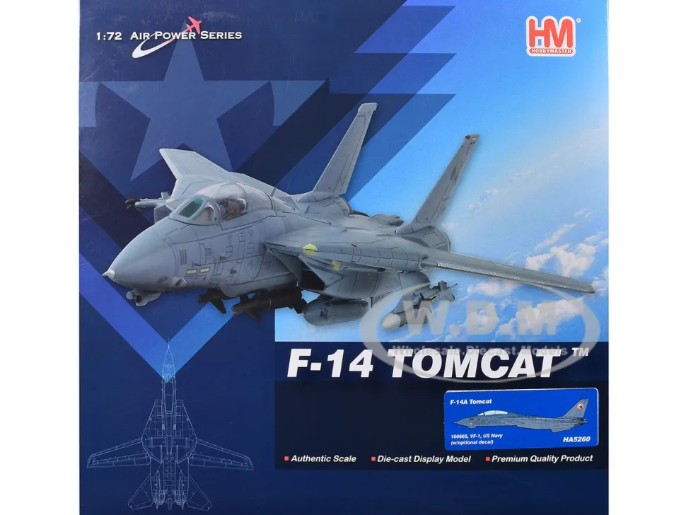 Grumman F-14A Tomcat Fighter Aircraft "VF-1 (with Optional Decals)" United States Navy "Air Power Series" 1/72 Diecast Model by Hobby Master