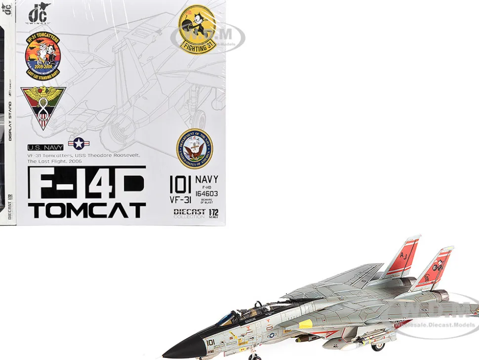 Grumman F 14D Tomcat Fighter Aircraft VF 31 Tomcatters USS Theodore Roosevelt The Last Flight 2006 United States Navy 1/72 Diecast Model JC Wings JCW-72-F14-015