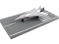 Grumman F 14 Tomcat Fighter Aircraft Silver Metallic United States Navy VF 84 Jolly Rogers with Runway Section Diecast Model Airplane Runway24 RW115