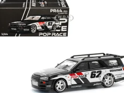 GT-R Stagea RHD (Right Hand Drive) #62 "Simon's Garage" Black with White Sides 1/64 Diecast Model Car by Pop Race