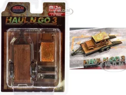 Haul N Go 3 4 piece Diecast Model Set 1 Flatbed Trailer 1 Abandoned Car 2 Ramps Limited Edition to 3600 pieces Worldwide for 1/64 Scale Models American Diorama AD-76522MJ