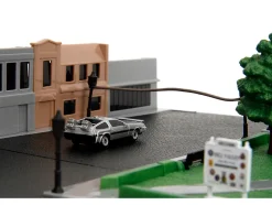 Hill Valley Courthouse Diorama with Black Pickup Truck and Delorean "Back to the Future" (1985) Movie "Nano Scene" Series Model by Jada