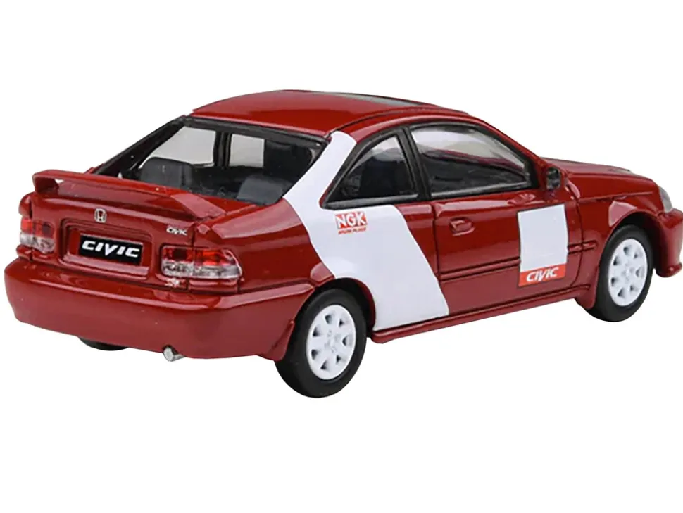 1999 Honda Civic Si EM1 "Kanjo Livery" Red with White Stripes 1/64 Diecast Model Car by Paragon Models