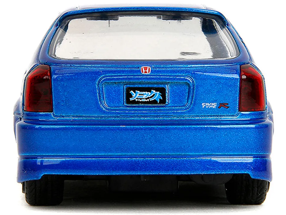 1997 Honda Civic Type R Blue Metallic with Graphics "Sonic the Hedgehog" (1991) Video Game "Hollywood Rides" Series 1/32 Diecast Model Car by Jada