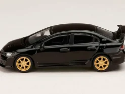 Honda Mugen Civic Type R (FD2) RHD (Right Hand Drive) Crystal Black Pearl with Gold Wheels "JDM64" Series 1/64 Diecast Model Car by Hobby Japan