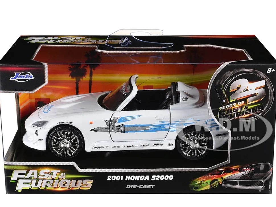 2001 Honda S2000 Convertible White with Graphics "Fast & Furious Remix - 25th Anniversary" Series 1/32 Diecast Model Car by Jada