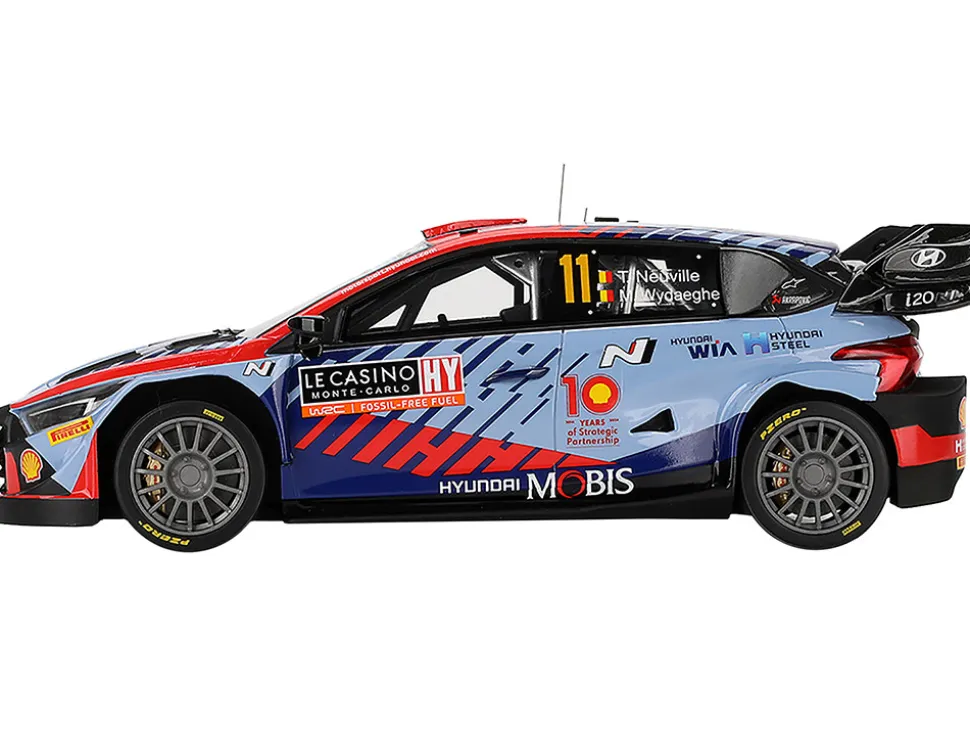 Hyundai i20 N Rally1 Hybrid #11 Thierry Neuville - Martijn Wydaeghe "Hyundai Shell Mobis WRT" Winner WRC "Monte Carlo Rally" (2024) 1/18 Model Car by Top Speed