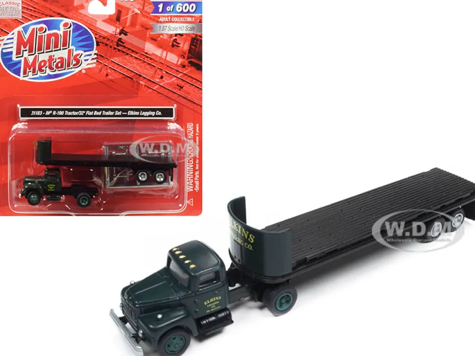 IH R-190 Tractor Truck 32' Flatbed Trailer Elkins Logging Co 1/87 HO Scale Model Classic Metal Works 31183