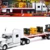 International Lonestar Flatbed Truck White with 6 Toxic Barrels 3 Pallets and Forklift Long Haul Trucker Series 1/32 Diecast Model New Ray 10193B