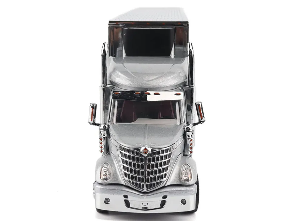 International Lonestar Truck with Sleeper Silver Metallic with "CAT Caterpillar" Mural Trailer "Transport Series" 1/50 Diecast Model by Diecast Masters