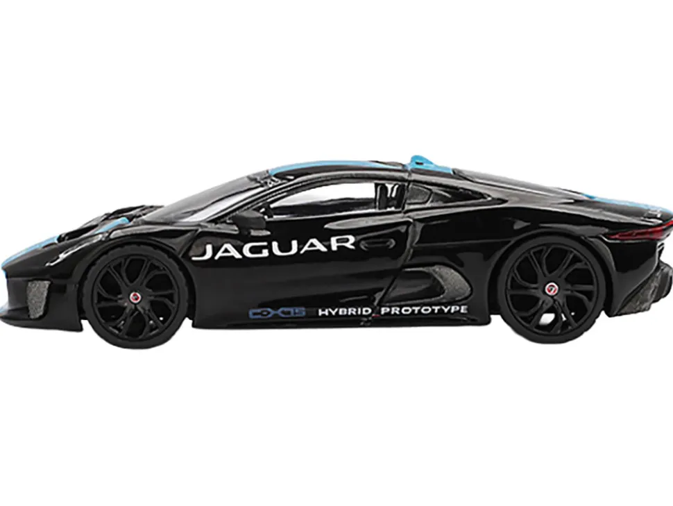 Jaguar C-X75 Black with Light Blue Stripe Limited Edition 1/64 Diecast Model Car by Mini GT