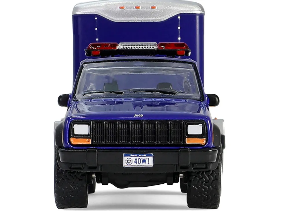 2001 Jeep Cherokee "New York State Police" Blue with Yellow Stripes and Small Cargo Trailer "Hot Pursuit Hitch & Tow" Series 1 1/64 Diecast Model Cars by Greenlight